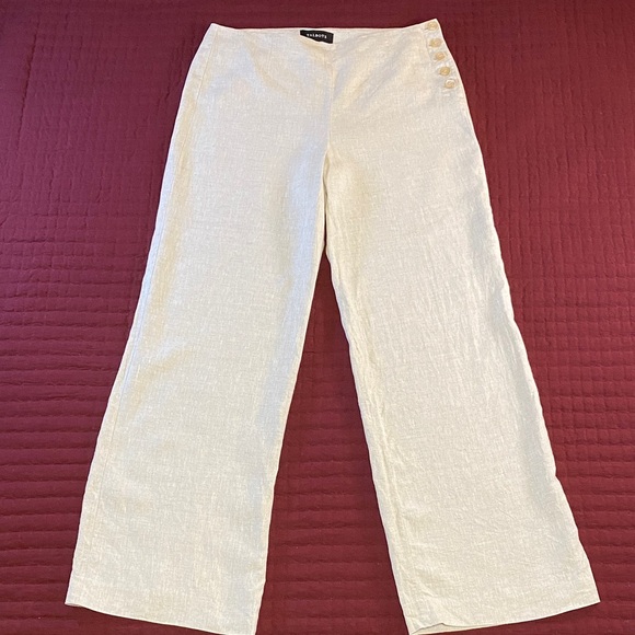 Talbots Pants - Size 4 Talbots 100% Linen Cream Wide-Leg Pants with Button Detail